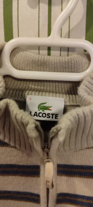 Jersey Lacoste Rayas Beige y Gris Talla M