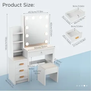 Tocador blanco con espejo y luces LED