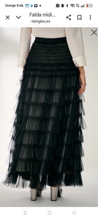 Falda midi de fiesta de tul negra volantes