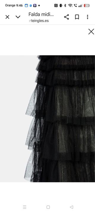 Falda midi de fiesta de tul negra volantes