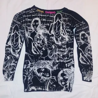 Jersey Desigual negro estampado blanco, Talla M