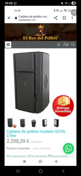 Caldera de pellets El Rey del Pellets GOYA 27kw