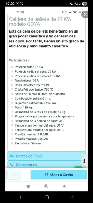 Caldera de pellets El Rey del Pellets GOYA 27kw