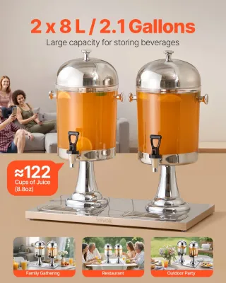 Distributore di Bevande 8 L x 2 per Feste Acciaio