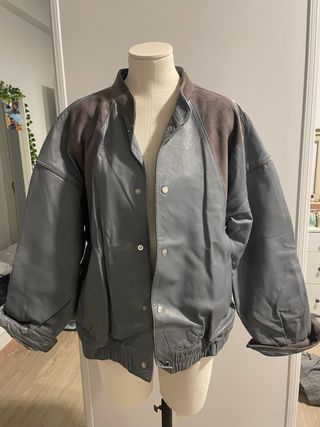 Chaqueta Vintage Cuero Gris y Marrón