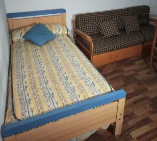 Cama individual de 90 y sofá de madera