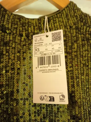 Camiseta lentejuelas cuello alto verde/dorado