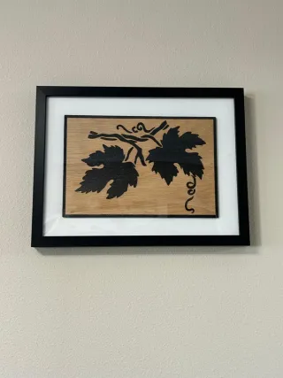 Cuadro pirograbado madera hojas
