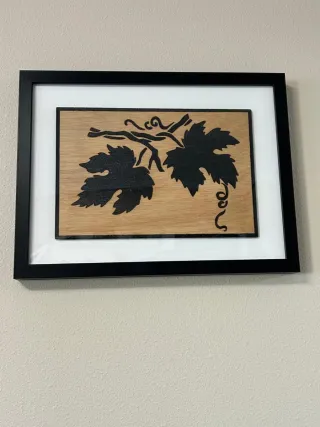 Cuadro pirograbado madera hojas
