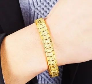 Pulsera latón bañada en oro 24k hombre