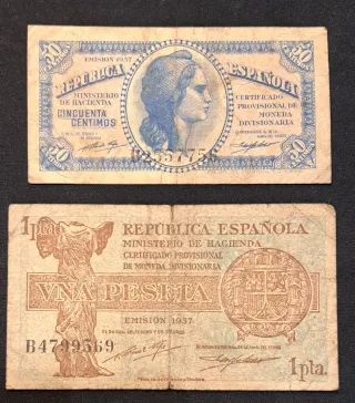 Billetes España 1937 - 50 céntimos y 1 peseta