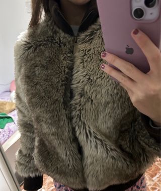 Chaqueta pelo mujer beige y marrón