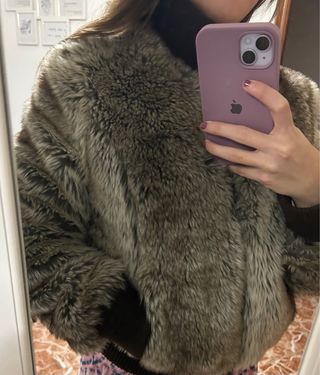 Chaqueta pelo mujer beige y marrón