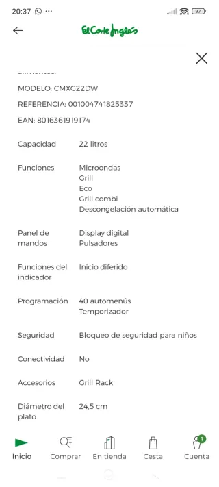 Microondas Candy 22L Blanco