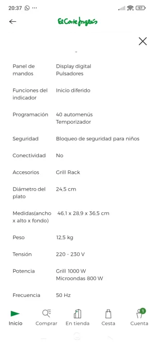 Microondas Candy 22L Blanco