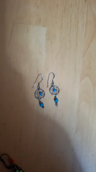 Pendientes etnicos. Bolita azul