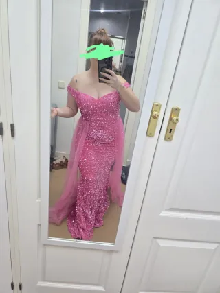 Vestido fiesta lentejuelas rosa talla XL