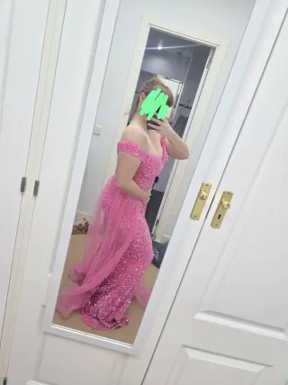 Vestido fiesta lentejuelas rosa talla XL