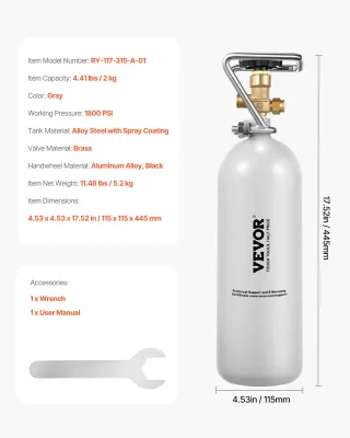 Bombola di Aria CO2, 2 kg CO2 in Lega di Acciaio