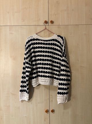 Jersey fino rayas blanco y azul marino