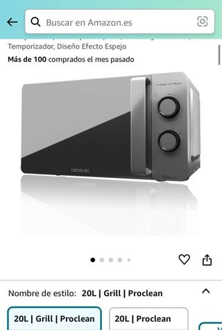 Microondas Cecotec 20L Grill Proclean