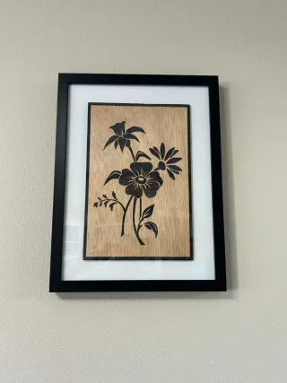 Cuadro pirograbado flores