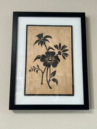 Cuadro pirograbado flores