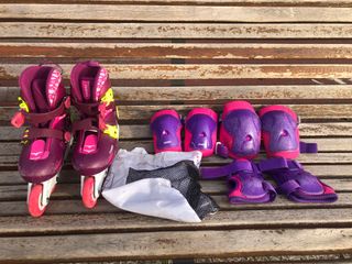 Patines y protecciones niña morado/rosa