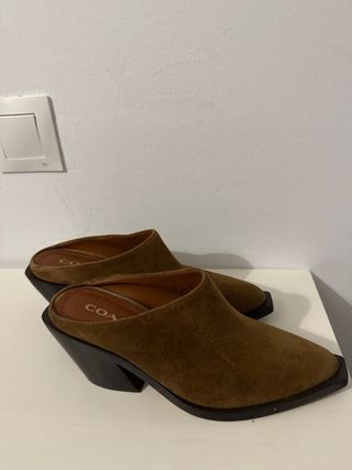 Mules Coach Marrones Piel Ante Talla 38