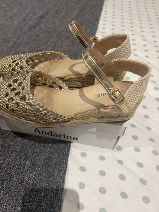 Sandalias Esparto Beige/Amarillo Talla 37.