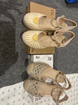 Sandalias Esparto Beige/Amarillo Talla 37.