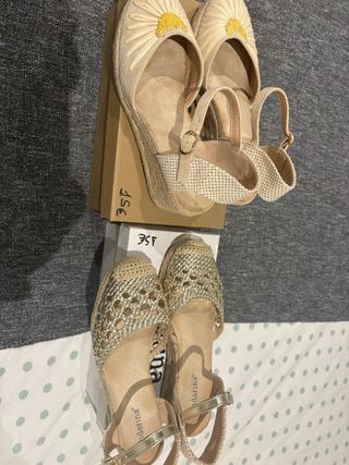 Sandalias Esparto Beige/Amarillo Talla 37.