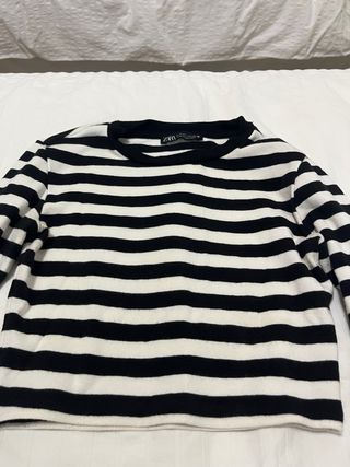 Zara Jersey Rayas Manga Larga Crop Top