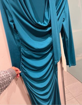 Vestido largo verde azulado