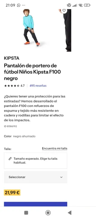 Pantalones portero niño con protecciones