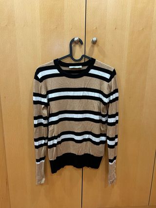 Jersey Zara Rayas Marrón, Blanco y Negro