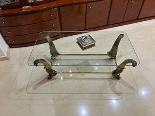 Mesa centro cristal efecto oro viejo