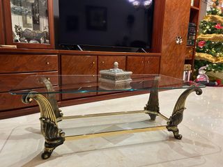 Mesa centro cristal efecto oro viejo