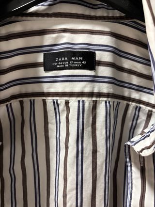 Camisa Zara Man Rayas Azul Marrón Talla L