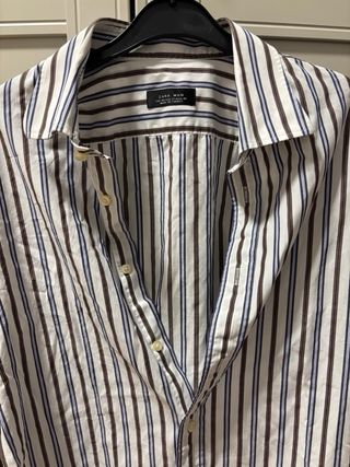 Camisa Zara Man Rayas Azul Marrón Talla L