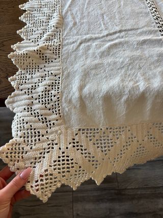 Toalha de mesa linho renda manual e ponto ajour