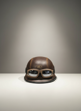 Casco Moto Cuero Vintage Gafas Custom