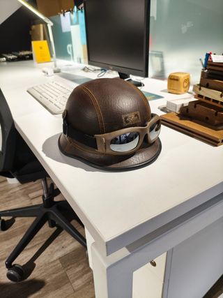 Casco Moto Cuero Vintage Gafas Custom