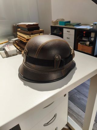 Casco Moto Cuero Vintage Gafas Custom