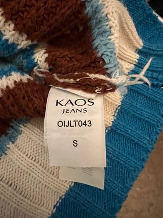 Maglione collo alto donna beige e blu taglia S