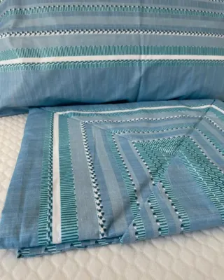 Completo letto 100% cotone righe blu e verdi