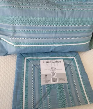 Completo letto 100% cotone righe blu e verdi