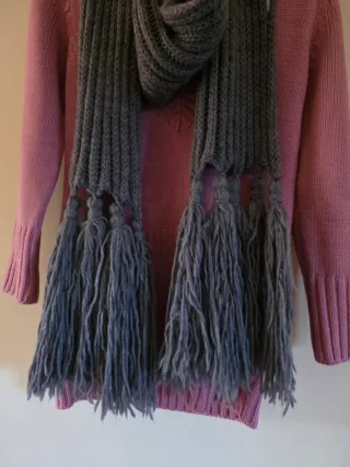 Sciarpa donna grigia con frange NAPPE Vintage