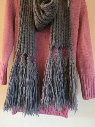 Sciarpa donna grigia con frange NAPPE Vintage