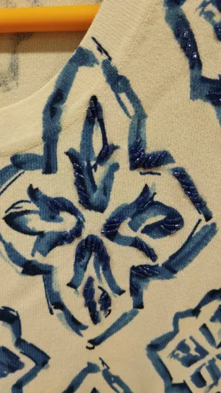 Camiseta Punto Roma Estampada Azul y Blanca